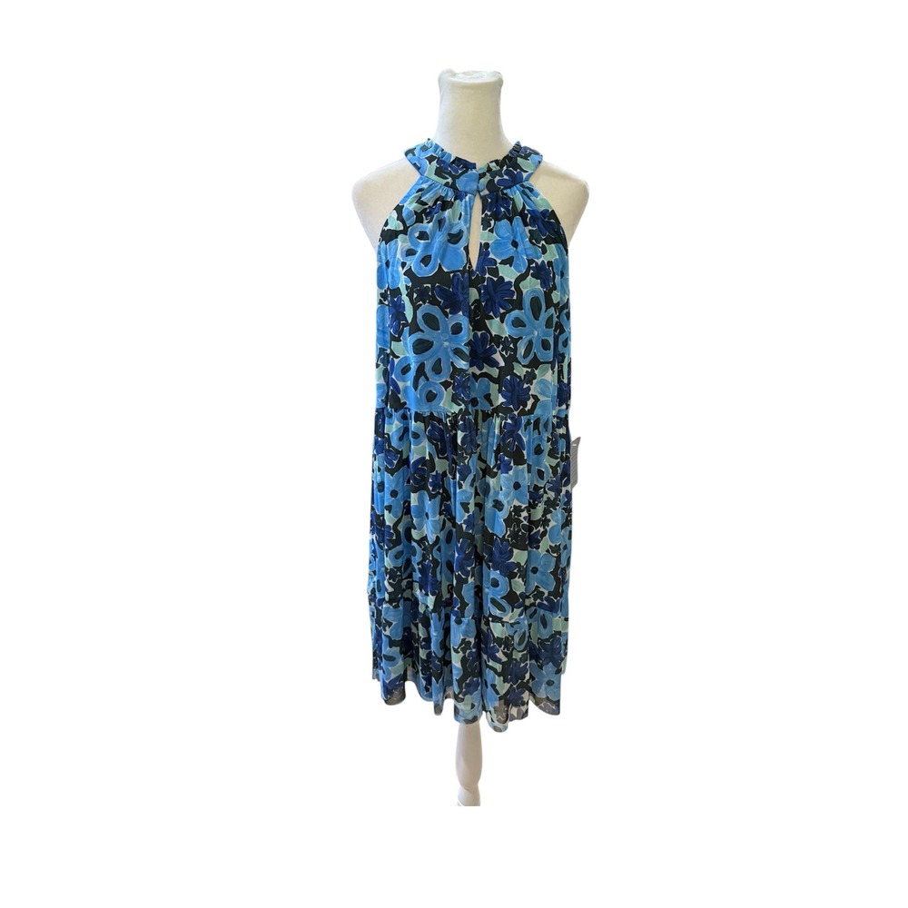 Nordstrom Blue Floral Halter Neck Tiered Mini Dress Size 6 NWT D7772MN-NR